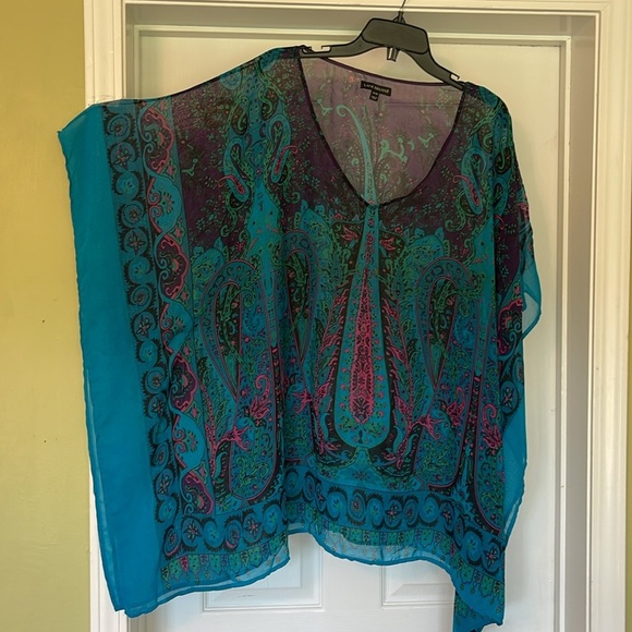 Lane Bryant - sheer scarf cover-up top - blue, pink, green & black - 26/28 - Picture 4 of 8